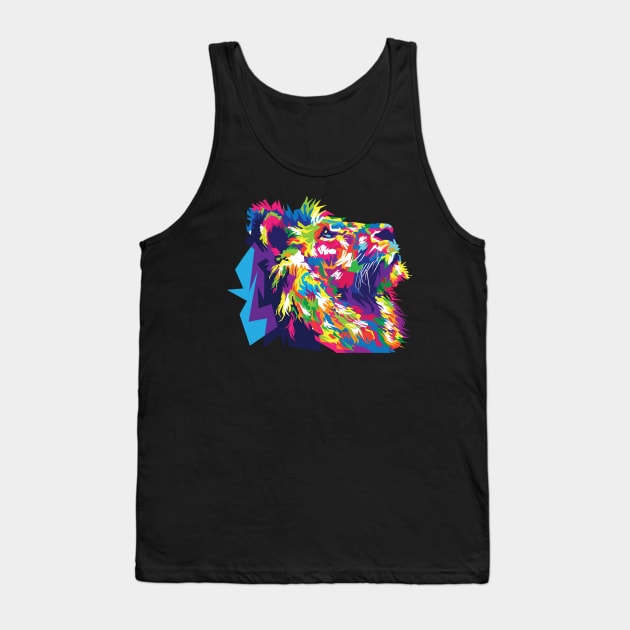 Colourful Majestic Lion Face Aesthetic Tank Top by Sanu Designs